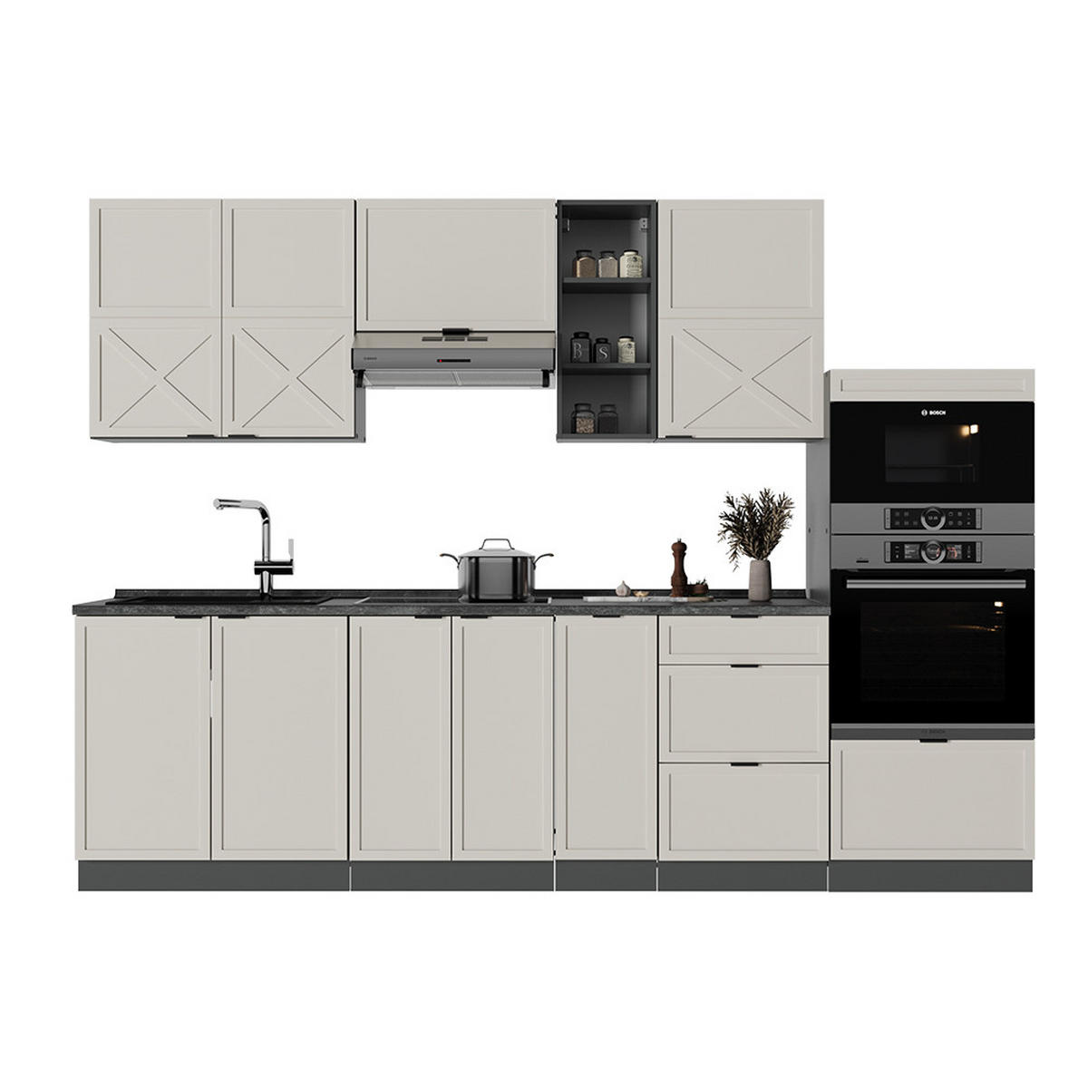 KÜCHENZEILE Fame-Line GrauBeige/Anthrazit 280 cm ohne AP - Anthrazit/Grau, Holzwerkstoff (280/81.6/46cm) - Vicco