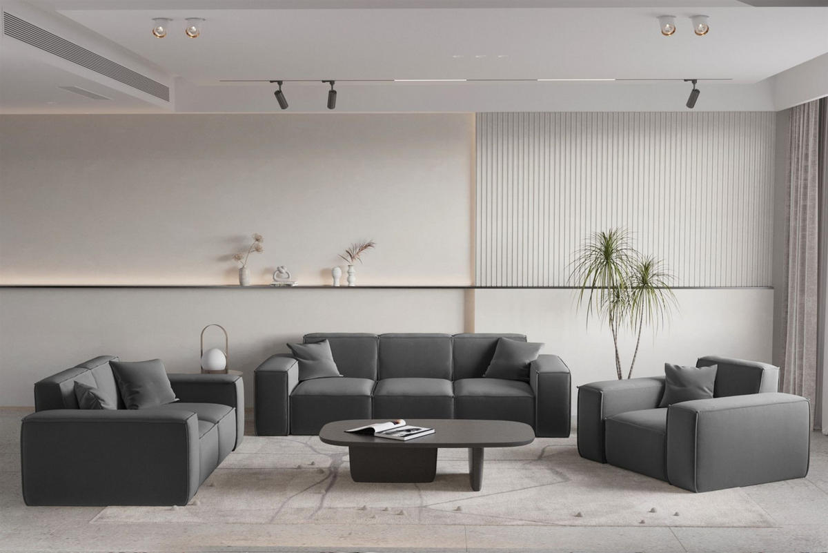 SOFA Celes Premium 3-sitzer Opera Velvet - Dunkelgrau, Holzwerkstoff/Textil (225/73/88cm) - Fun Möbel