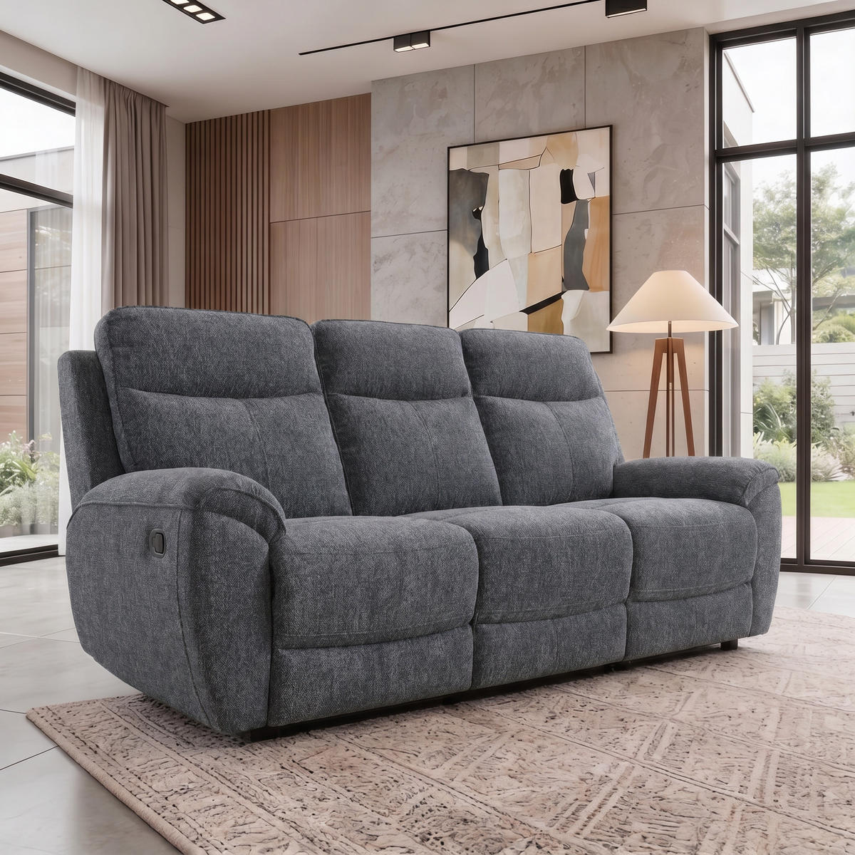 3-SITZER-RELAXSOFA Dolce, mit Relaxfunktion, 215 cm, Dunkelgrau, Chenille - Schieferfarben, Textil (215/106/100cm) - Beautysofa