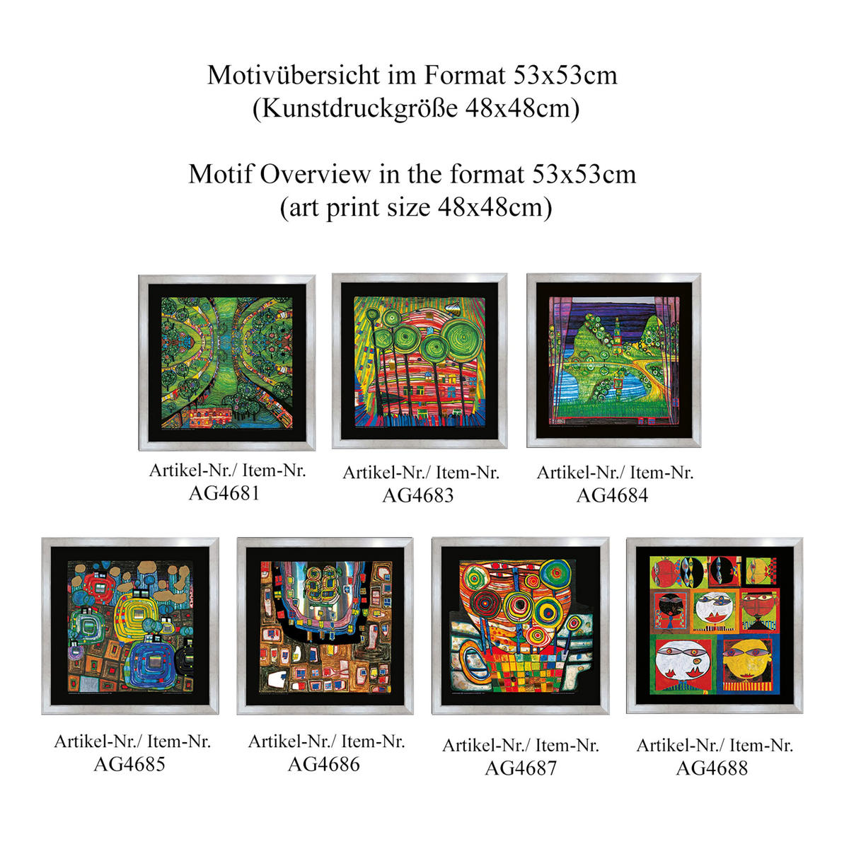 BILD gerahmt 53x53 cm Friedensreich Hundertwasser „Geburt eines Automobiles“ - Gelb, Holz (53/53cm) - artissimo