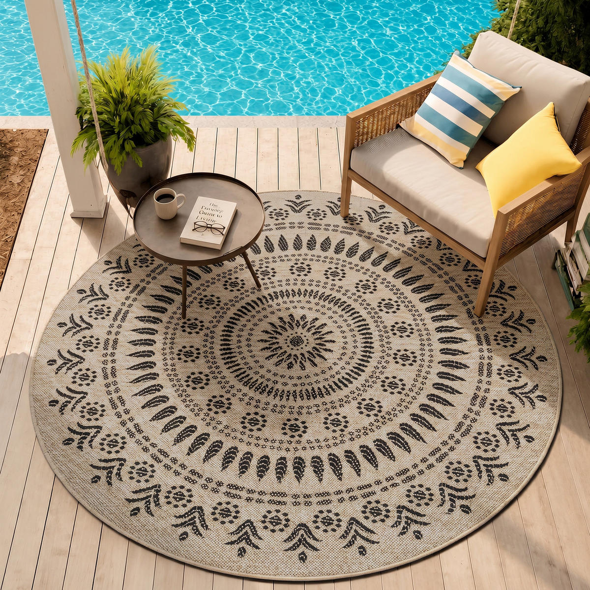 OUTDOORTEPPICH Vera Rund Jute-Optik Ø 100 cm Beige - Beige, Textil (100/100cm) - LIVABLISS