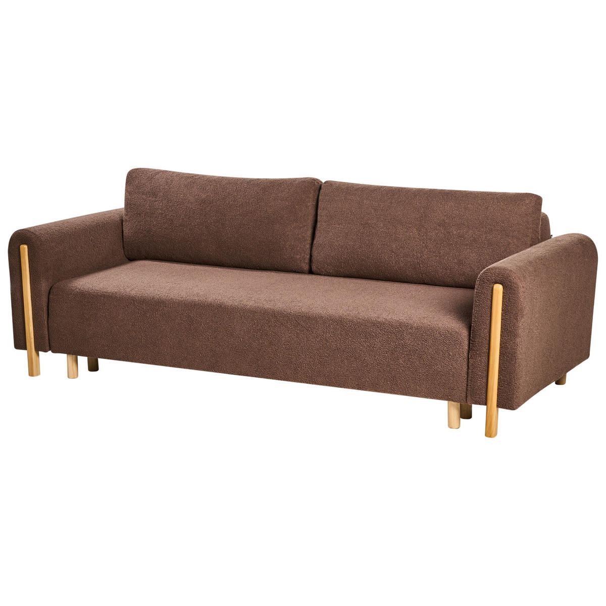ROZKLÁDACÍ POHOVKA 3-místná Bouclé Hnědá s úložným prostorem Kvam - hnědá, textil (242/85/99cm) - Beliani