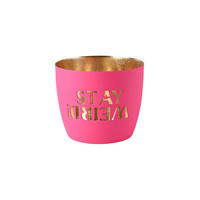 TEELICHTHALTER Madras Stay weird! M, Eisen, Hot Pink / Gold, H 8.5 cm - Rosa, Metall (8cm) - Gift Company