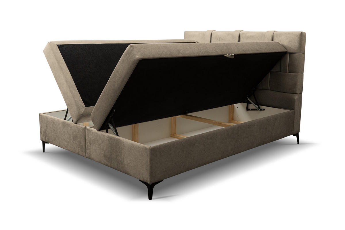 BOXBETT Charlotte mit 2 Bettkästen, Maße: 160x200 cm, Farbe: Braun, Velourstoff, mit Bonell-Matratze inkl. Topper - Braun, Holz/Kunststoff (160/200cm) - VENASI MÖBEL