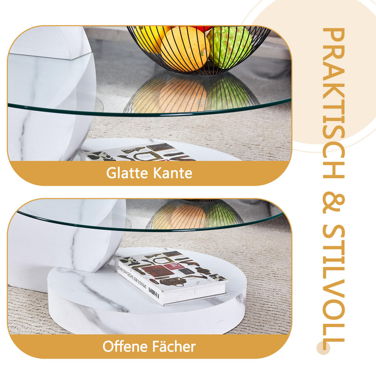 COUCHTISCH 50/70 cm Transparent/Weiß aus MDF und Sicherheitsglas mit Ablage - Weiß, Holzwerkstoff (90/70/44cm) - OKMYHOME