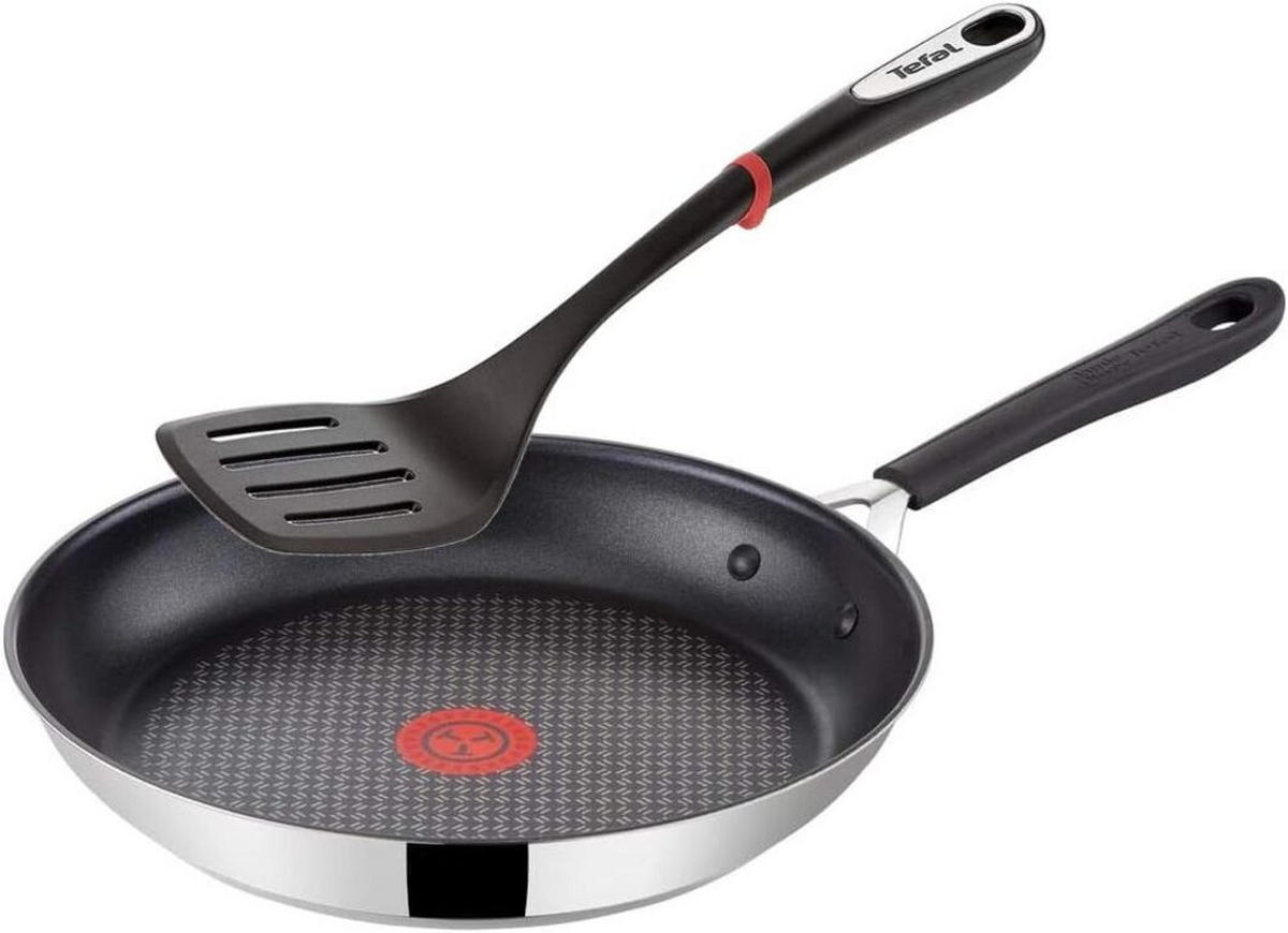 BRATPFANNE – Jamie Oliver G43506 28 cm Edelstahl mit Antihaftbeschichtung, Induktion - Silberfarben/Schwarz, Keramik/Metall (28cm) - Tefal