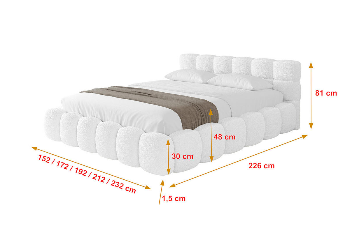 POLSTERBETT mit Bettkasten und Lattenrost, Bett mit Matratze H3/H4 - LEYA-v1 180x200 Weiß - Weiß, Holzwerkstoff/Textil (180/200cm) - ALTDECOR