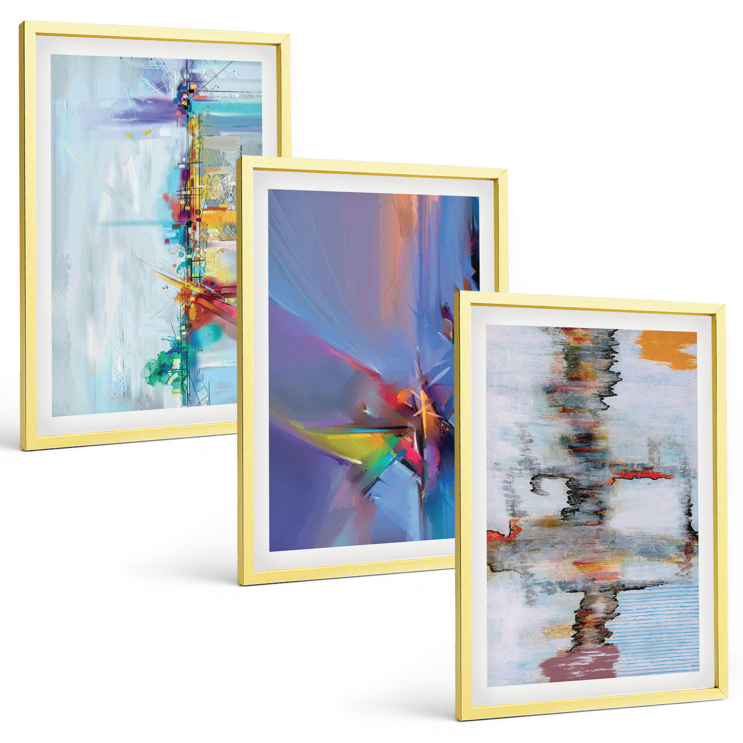 BILDER SET 3er Set - 40x60 cm Goldrahmen - Abstrakte Gemäldekompositionen - Goldfarben, Kunststoff (40/60cm) - TULUP
