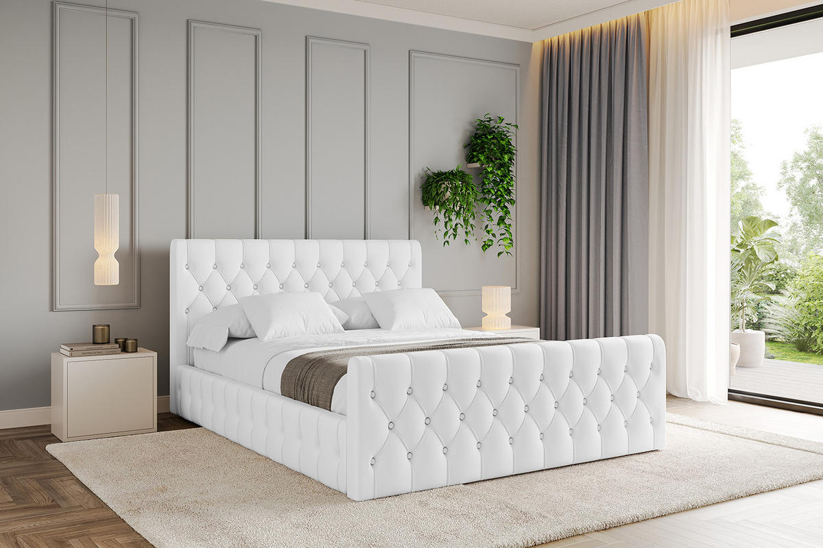 POLSTERBETT mit Bettkasten, Fußteil und Lattenrost, Boxbett ohne Matratze - LARO-Z 140x200 Weiß Kunstleder - Weiß Hochglanz, Holzwerkstoff/Textil (140/200cm) - ALTDECOR