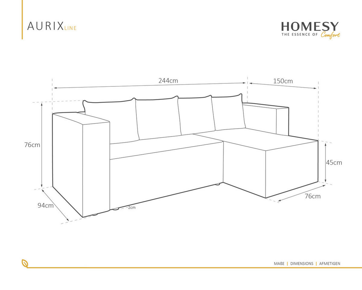 ECKSCHLAFSOFA AURIX Schlafsofa mit Bettkasten, Dunkelgrau - Dunkelgrau, Holz (150/244cm) - Homesy