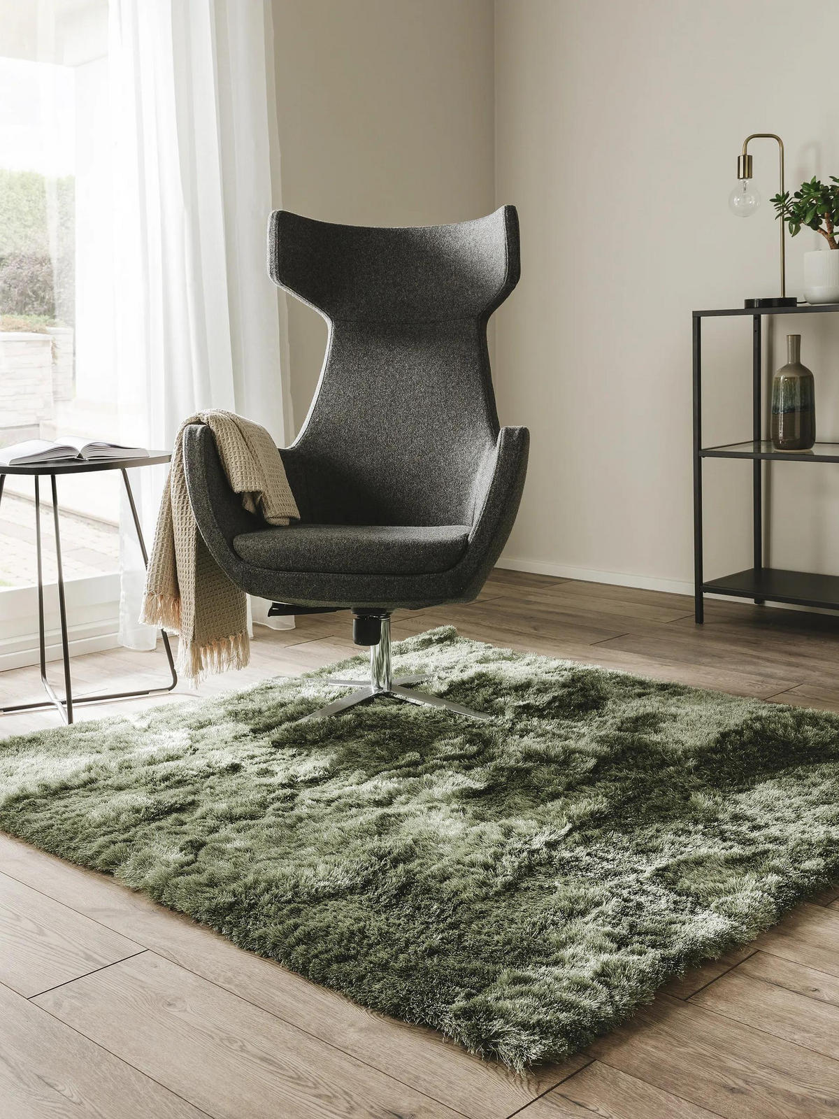 HOCHFLORTEPPICH Whisper Grün 150x150 cm - Grün, Textil (150/150cm) - benuta Nest