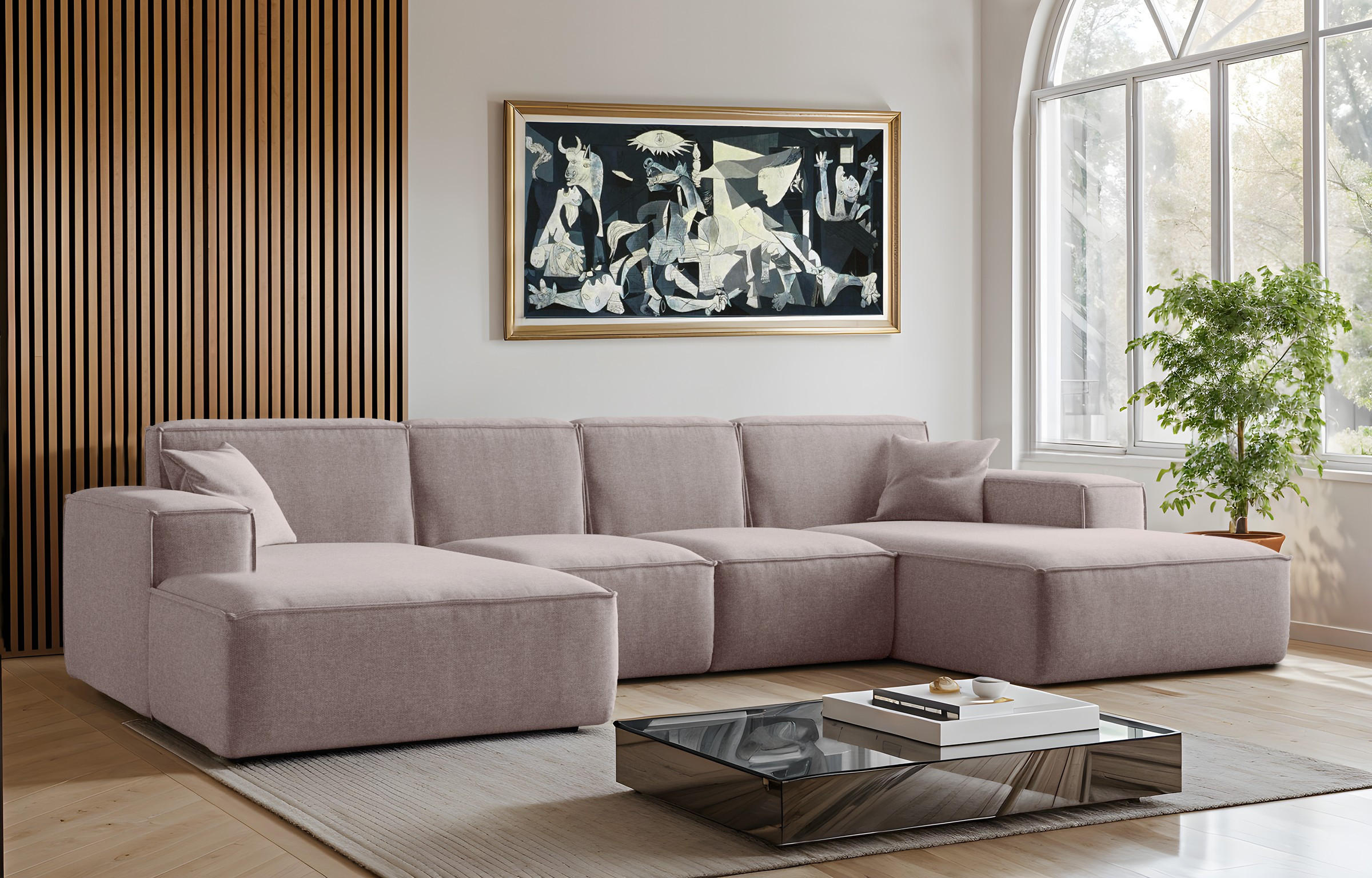 ECKSOFA U-Form Siena mit Stoff Maloy Dunkelbeige - Cappuccino, Holz (344/165cm) - Kaiser Möbel