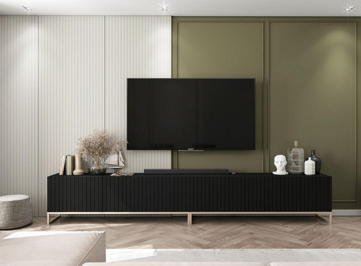 TV-LOWBOARD 2-er Set Elpis Schwarz Matt mit Metallrahmen 150 cm - Goldfarben/Schwarz, Holzwerkstoff/Metall (300/51.5/36.5cm) - Meble Lindner