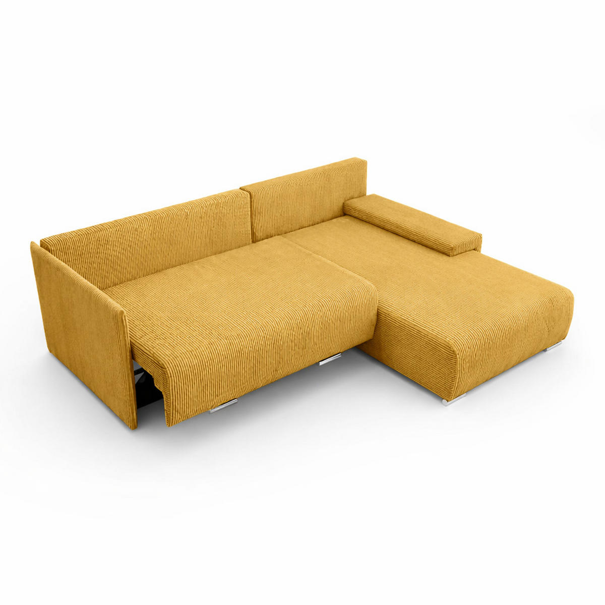 ECKSOFA L-Form Schlaffunktion Livorno Cord-Stoff Gelb Rechts - Chromfarben/Gelb, Holz/Kunststoff (246/188cm) - Kaiser Möbel