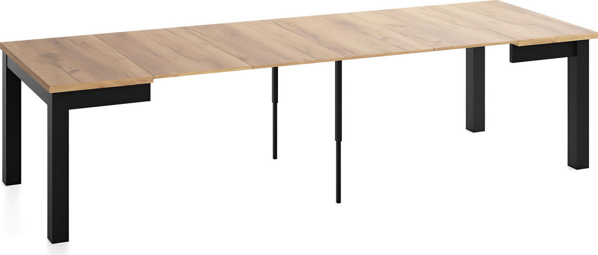 ESSTISCH Toren ausziehbar verlängerbar quadratisch, Eiche Braun 80-280/80/76.5 cm - Eiche Wotan/Schwarz, Holz/Holzwerkstoff (80/80/77cm) - WFL GROUP