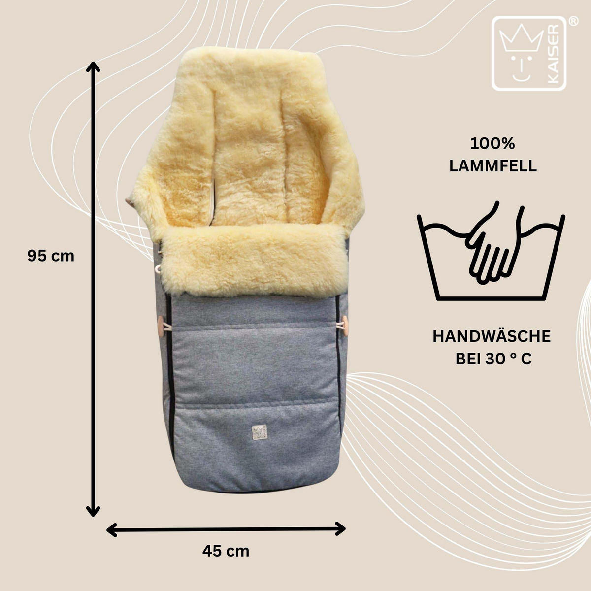 LAMMFELL-FUSSSACK Dublas 2.0, light grey melange - Grau, Fell (45/95cm) - Kaiserbaby