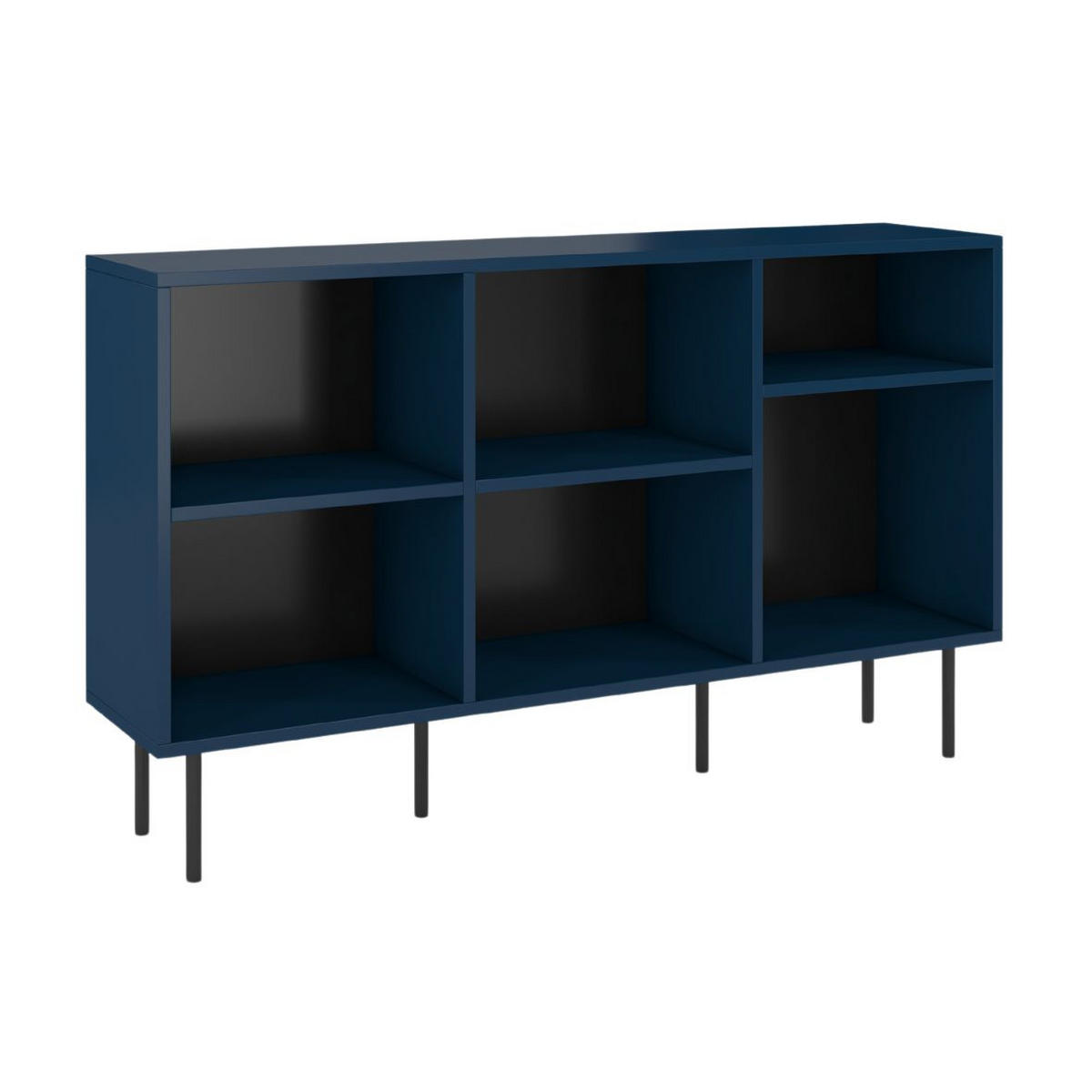 SIDEBOARD Mirka, Marinblau, offene Fächer, Minimalistisch - Schwarz/Dunkelblau, Holzwerkstoff/Metall (130/80/30cm) - Dancan