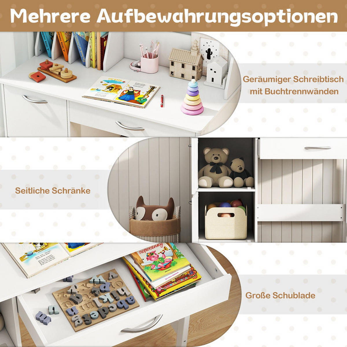 KINDERSCHREIBTISCH-SET mit Stauraum weiß(2-tlg) - Weiß, Holzwerkstoff (90/81/45cm) - COSTWAY