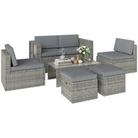 GARTENLOUNGE-SET 6tlg DE-13718 nestbar mit Glastisch Grau - Dunkelgrau, Metall - ComfortXL