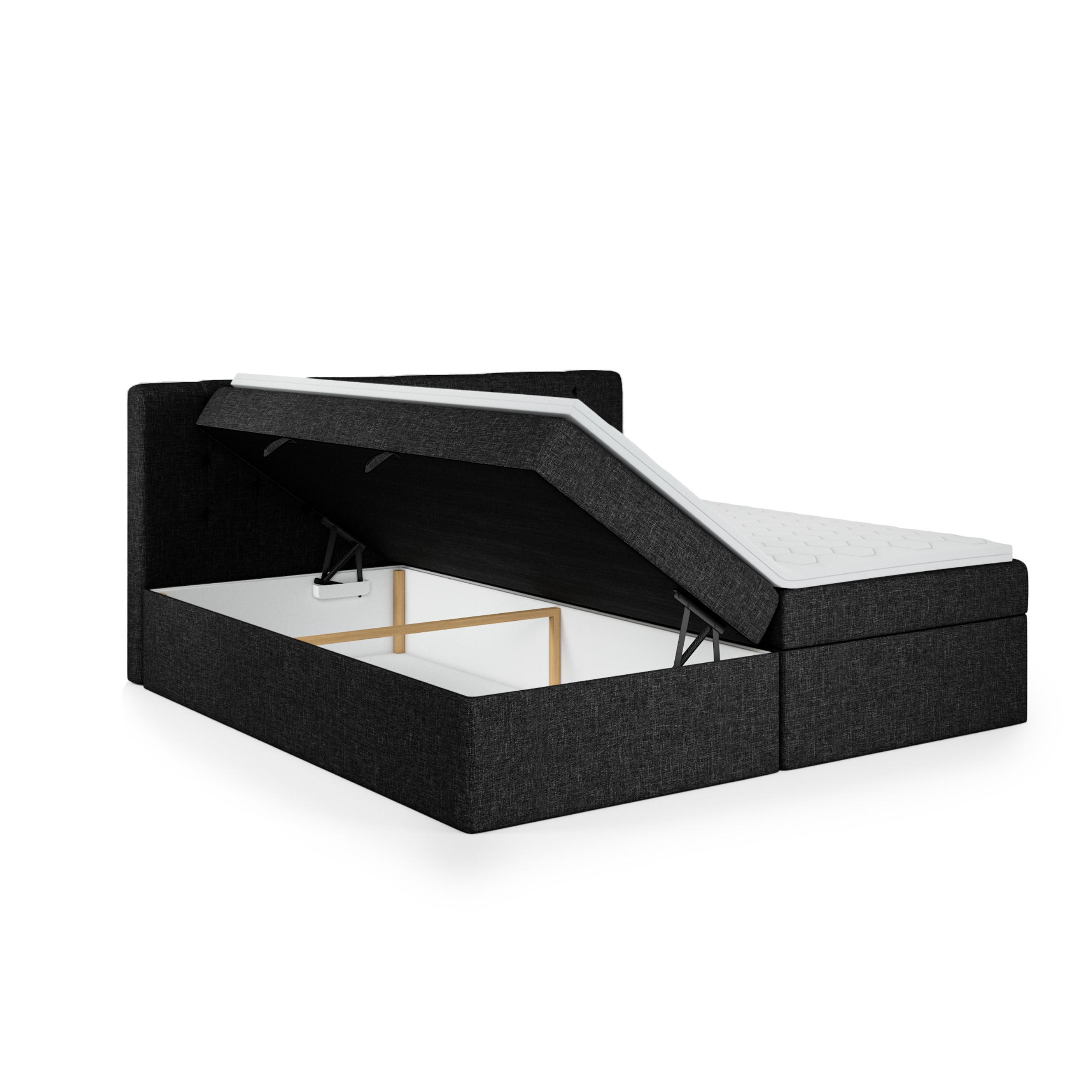 BOXBETT Doppelbett Pekin Schwarz 160x200 cm - Schwarz, Textil (160/200cm) - Fedve