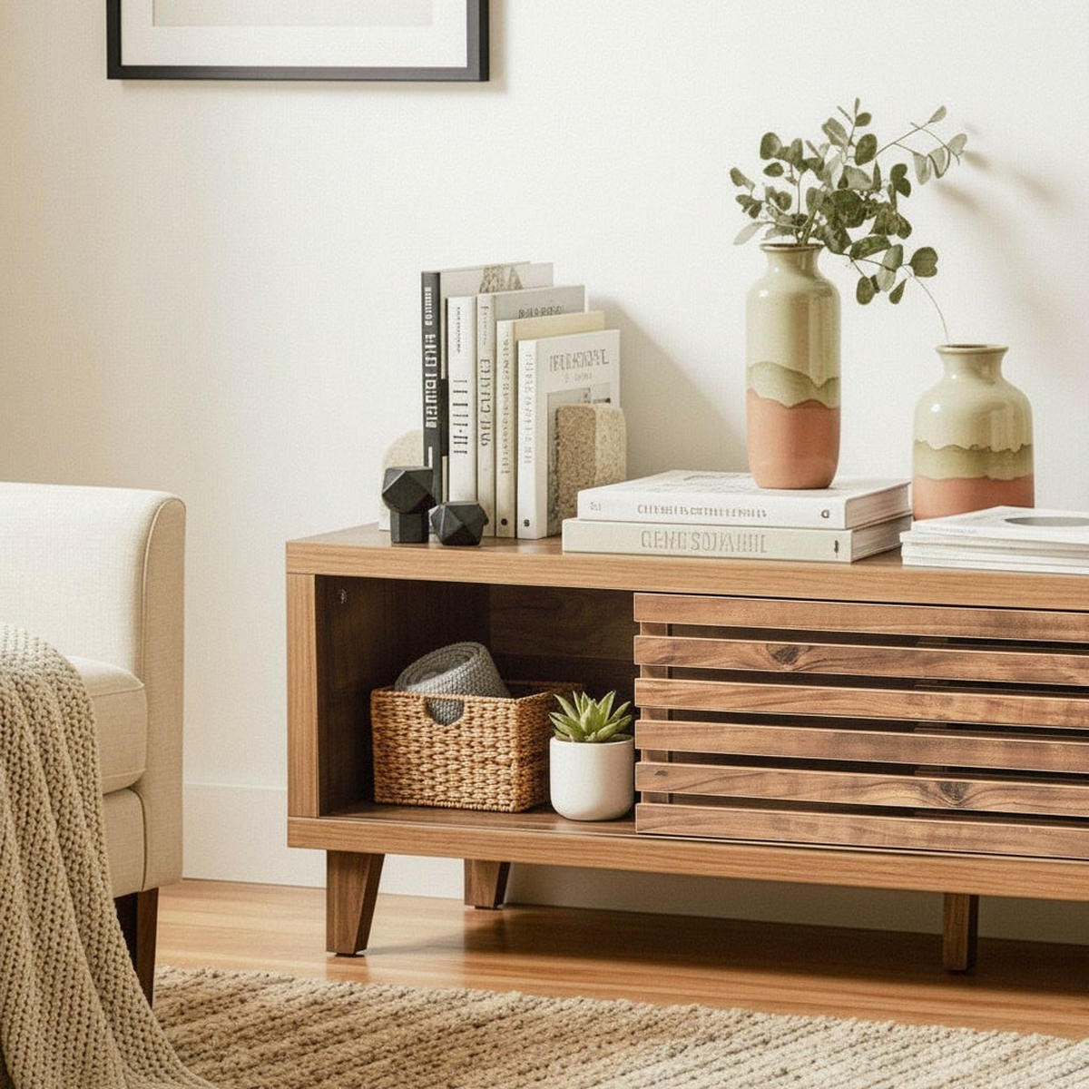 TV-MÖBEL mit 2 Schiebetüren 35/140/45 cm - Nussbaumfarben, Holzwerkstoff (35/45/140cm) - Calicosy