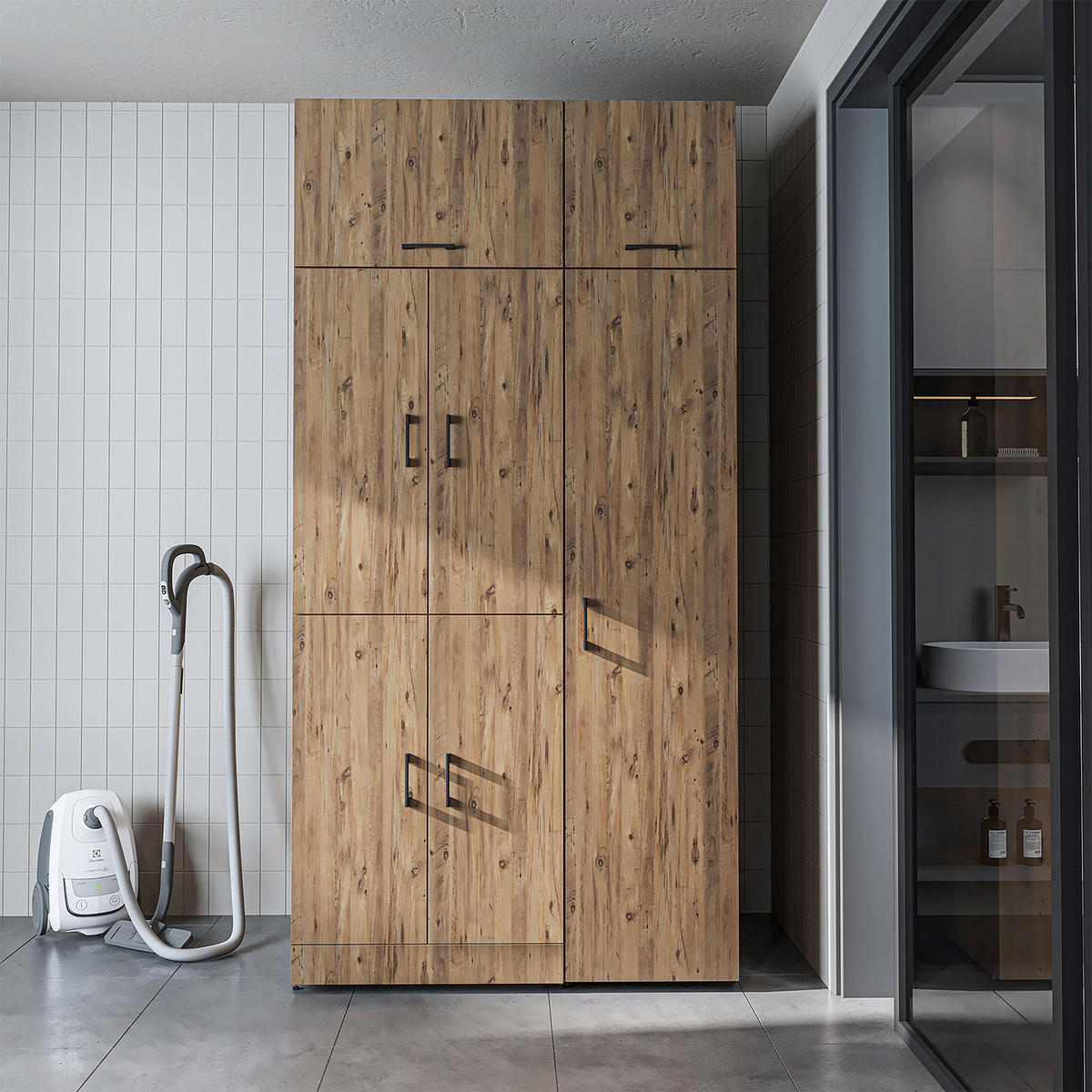 WASCHMASCHINENSCHRANK DORA-II 115cm Breit, 230cm Hoch - Eichefarben, Holzwerkstoff (115/230/73.8cm)