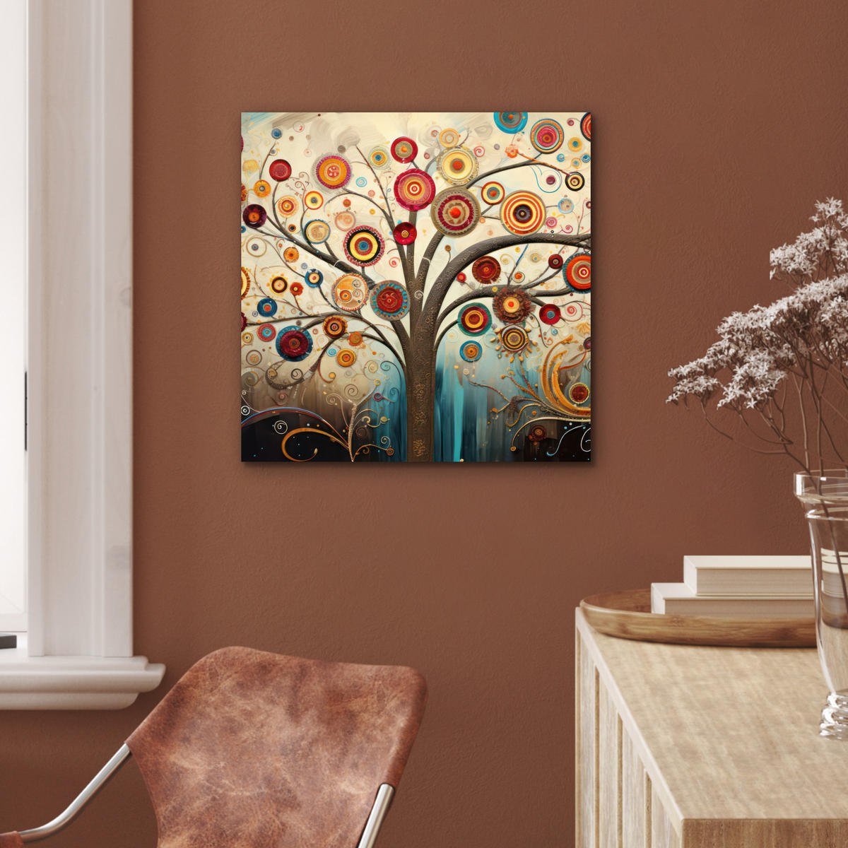 KOVOVÝ OBRAZ Strom - Strom života - Farba 50x50 cm - hnedá, kov (50/50cm) - MuchoWow