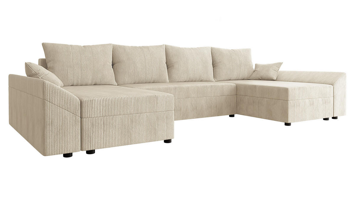 WOHNLANDSCHAFT Dante U Cord - Schwarz/Naturfarben, Holz/Kunststoff (310/82/140cm) - MIRJAN24