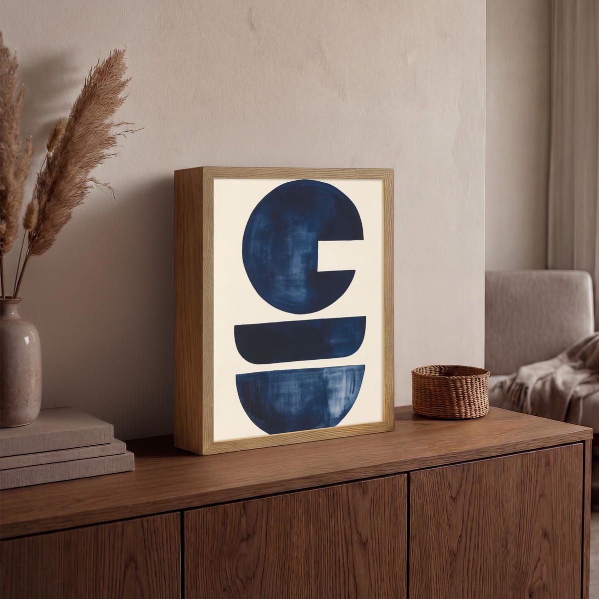 WANDLEUCHTE MIT AKKU Formen - Blau - Abstrakt 30x40 cm - Dunkelblau, Holzwerkstoff (30/40/8cm) - OnlyWow