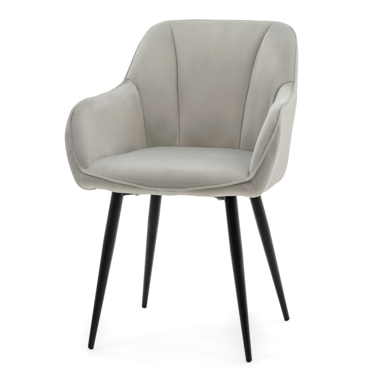 STUHL LAGO gespolsterter mit Steppung - hellgrau - Samt Velours - Hellgrau/Schwarz, Textil/Metall (58/85/60cm) - NEW HOME