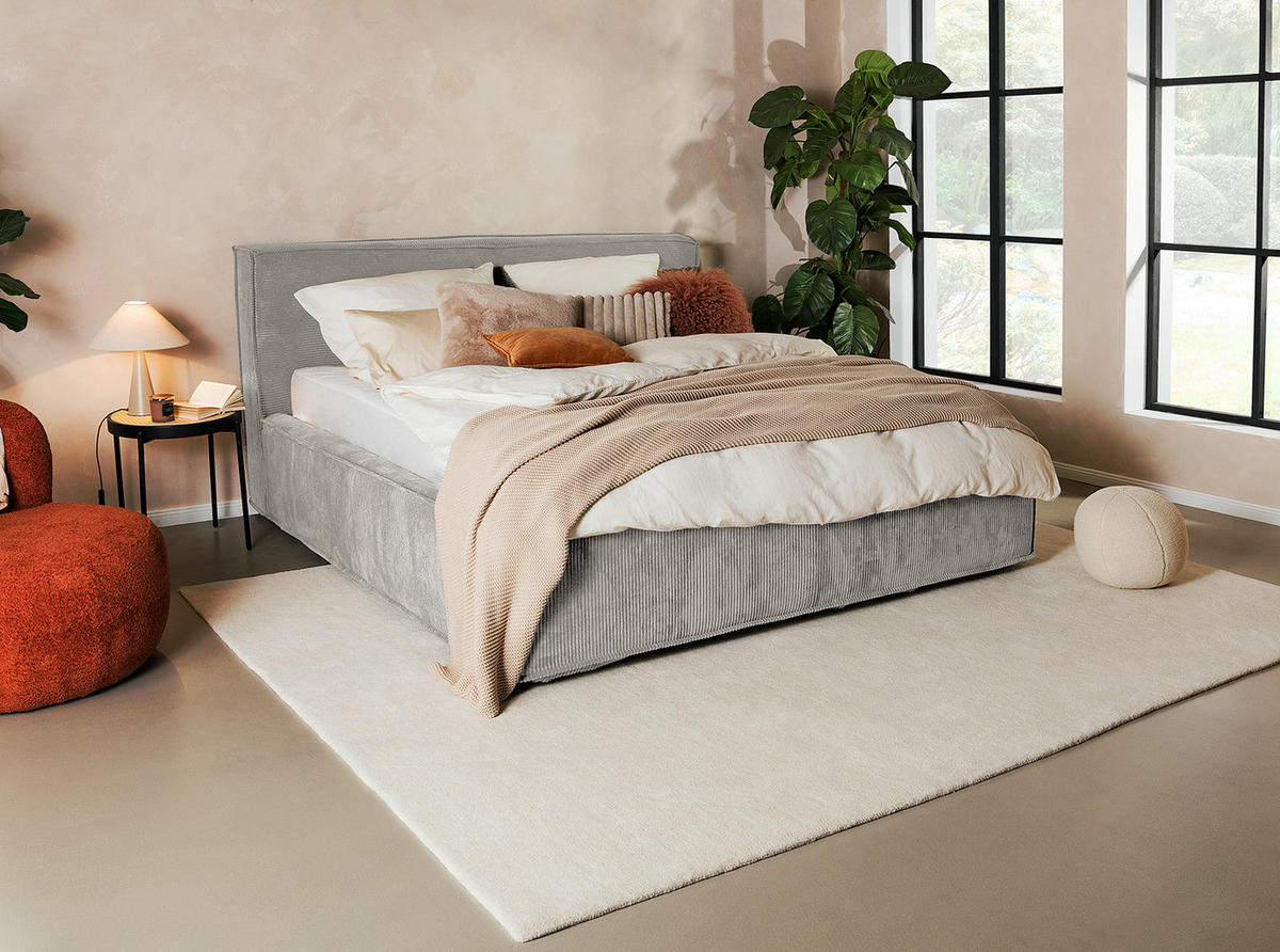 POLSTERBETT - Hellgrau, Textil (180/200cm) - home24