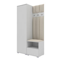 GEPOLSTERT Garderoben-Set Nela I LUX (Weiß + Stoff Trinity 01) - Silberfarben/Creme, Holz/Holzwerkstoff (100/187/40cm) - Ravio