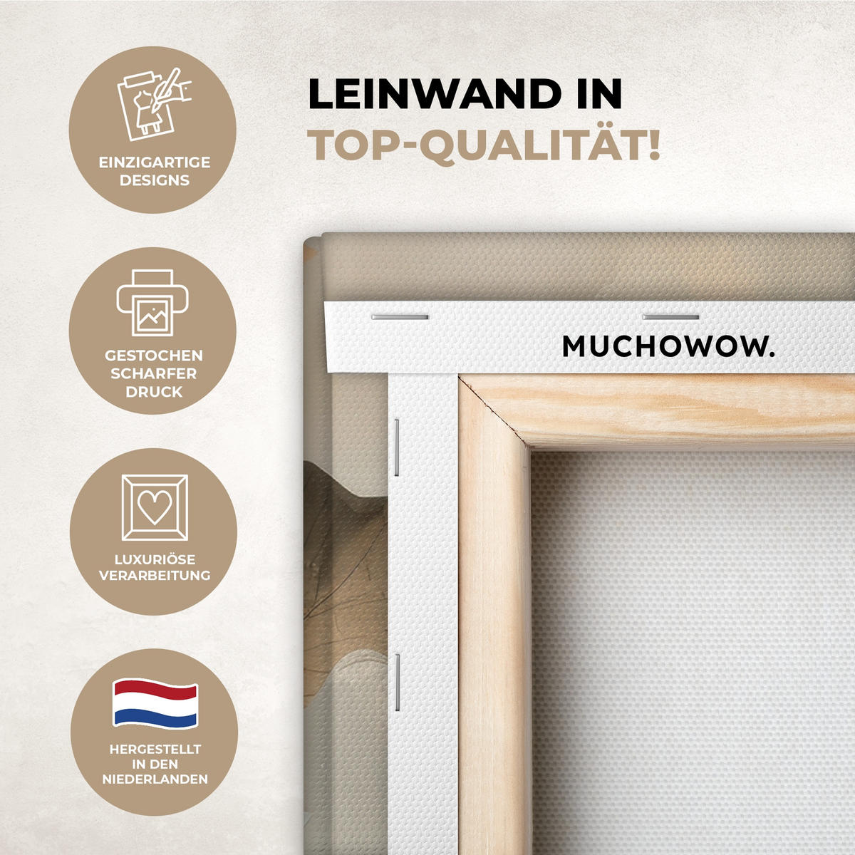 LEINWANDBILD Blumen - Japandi - Wabi sabi Wandbild Wohnzimmer 50x50 cm - Sandfarben, Textil (50/50cm) - MuchoWow