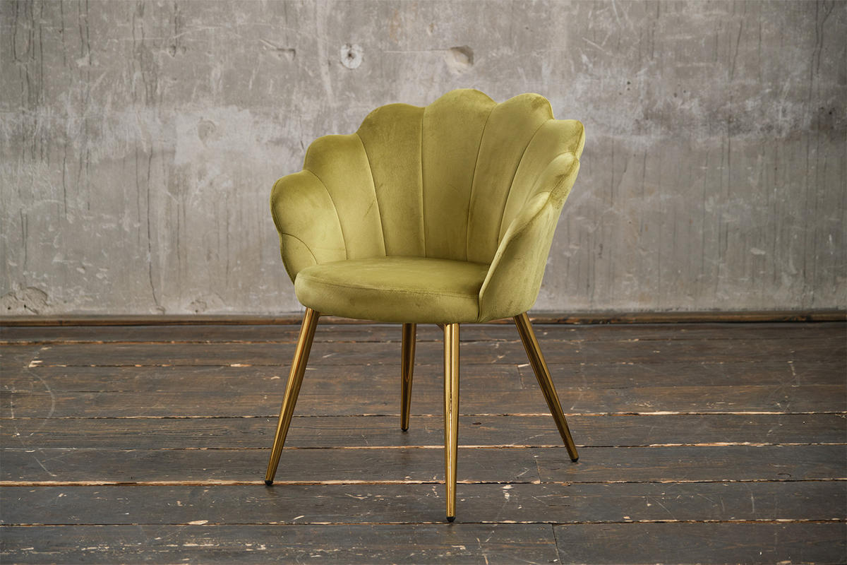 ESSZIMMERSTUHL CARLA Grün Velvet - Goldfarben/Grün, Textil (65/79/58cm) - KAWOLA