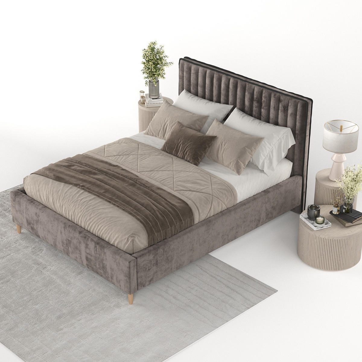 POLSTERBETT Aria 140/200 cm Braun im Lotta Stoff - Naturfarben/Braun, Holz/Holzwerkstoff (140/200cm) - AltaBeds