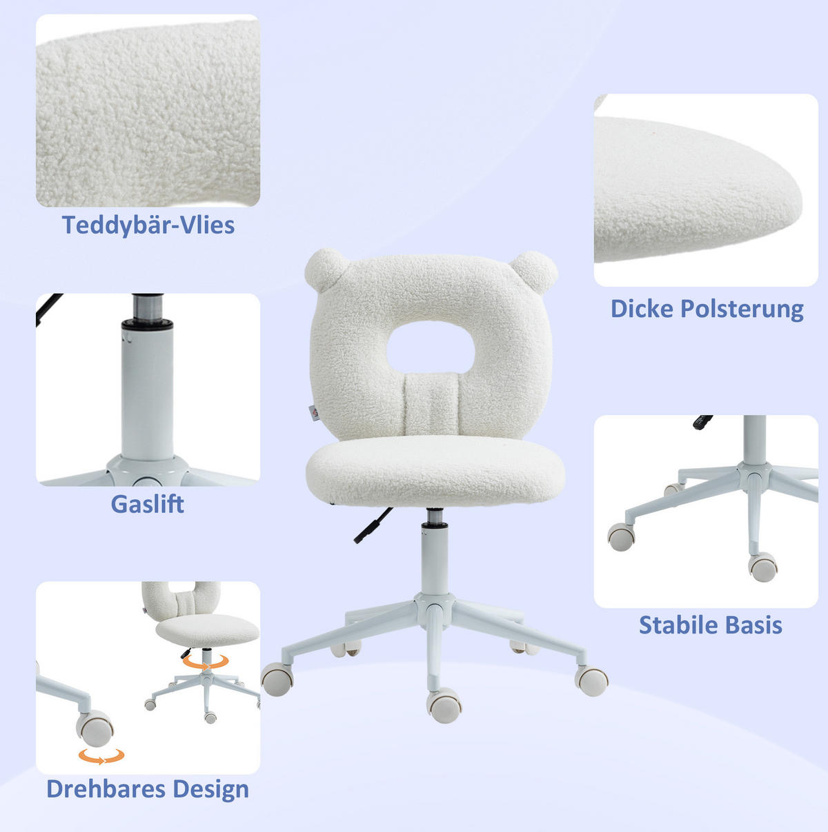 BÜROSTUHL höhenverstellbar 50 x 56 x 80-90 cm Teddy-Optik White - Weiß, Kunststoff (56/90/50cm) - Meubliv