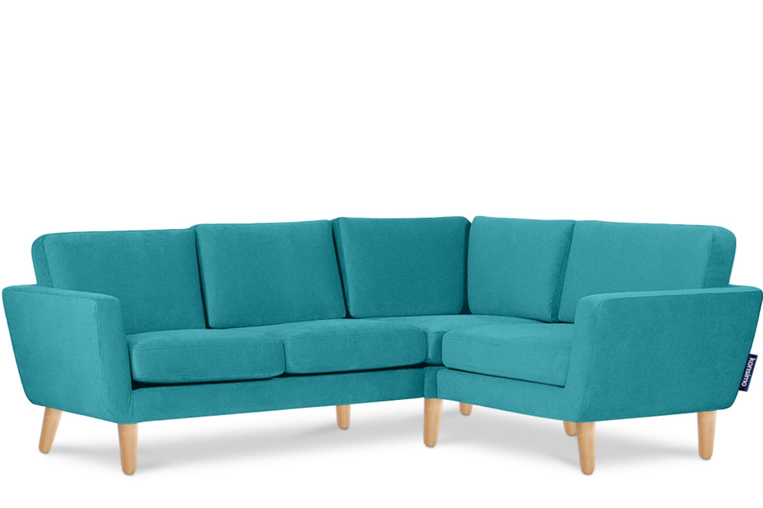 ECKSOFA-RECHTS TAGIO 3/4 Sitzer, blau - Türkis/Braun, Buchenholz/Textil (220/181cm) - KONSIMO®