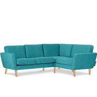 ECKSOFA-RECHTS TAGIO 3/4 Sitzer, blau - Türkis/Braun, Buchenholz/Textil (220/181cm) - KONSIMO®
