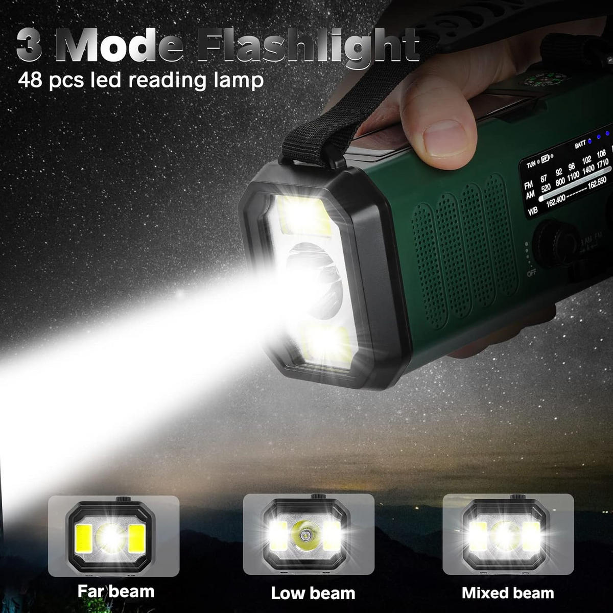 RADIO – FM/AM – 10000 mAh / LED-Taschenlampe / Solarbetrieb – Grün - Grün, Kunststoff (16/6/8.5cm)