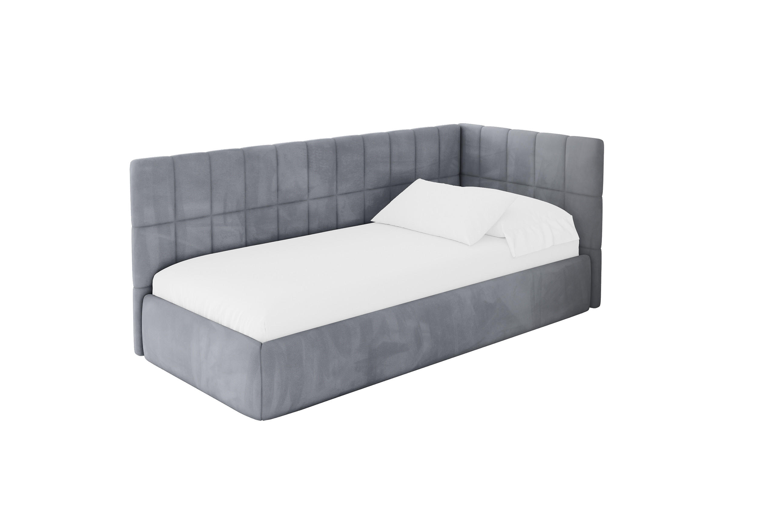 EINZELLBETT Jugendbett mit Bettkasten, Links - TULY 90x200 Grau - Grau, Holzwerkstoff/Textil (90/200cm) - ALTDECOR