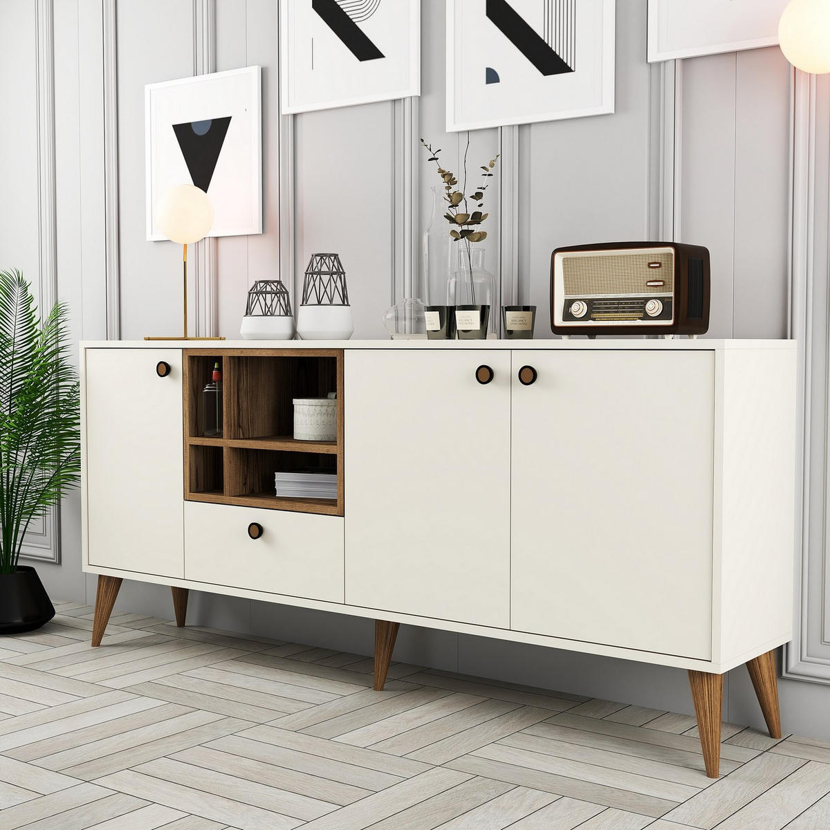 BUFFETSCHRANK napoli Weiß - Beige, Holz (35/81/180cm) - Habitat Garten