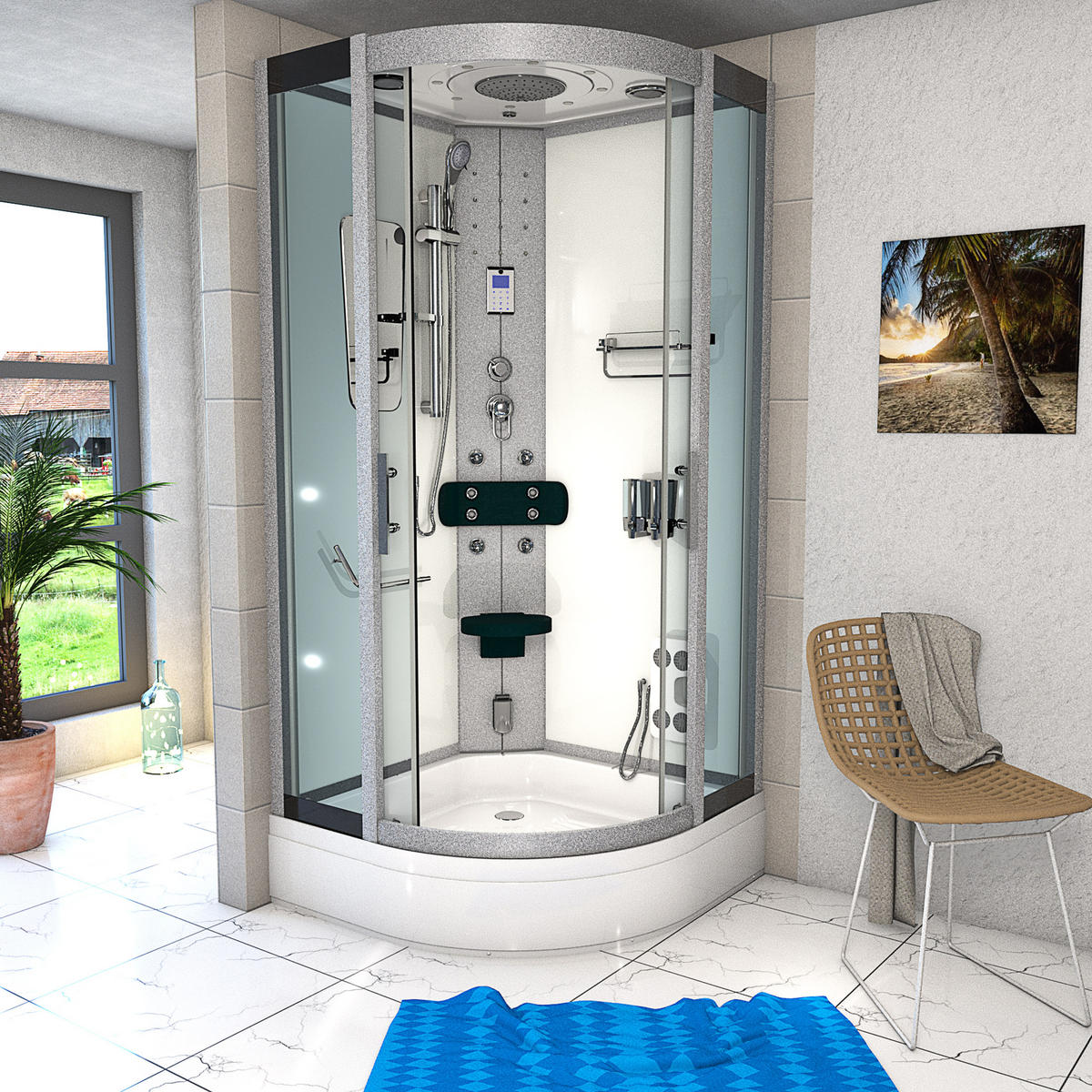 DAMPFDUSCHE Dusche D46-60T2-EC Weiß 100x100 - Weiß, Glas/Kunststoff (100/100/225cm) - AcquaVapore by Sandra Jentho