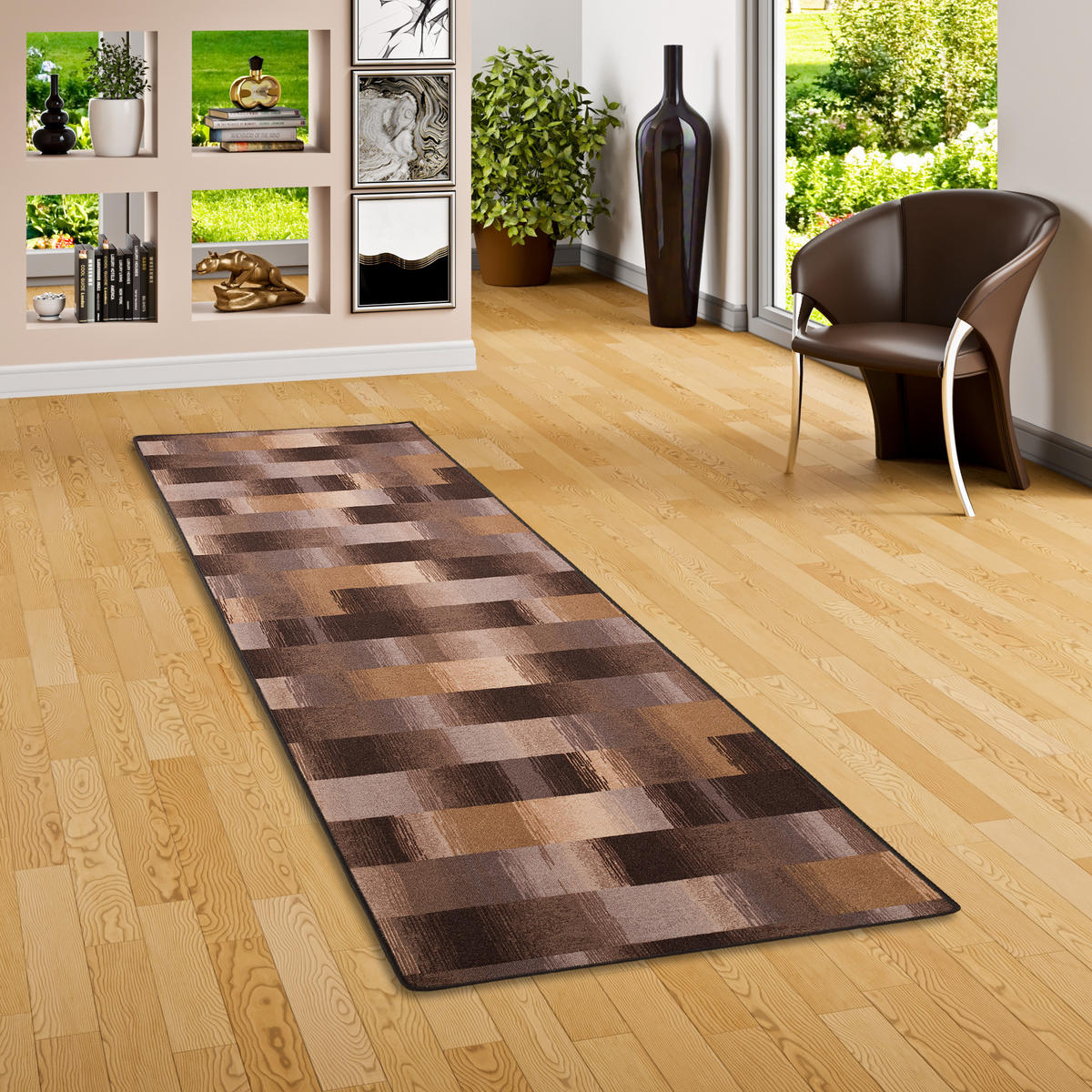 VELOURS LÄUFER TEPPICH MYSTIC KARO - Braun, Textil (80/320cm) - Snapstyle