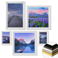 WANDBILDER 5er-Set - 50x50 cm & 20x30 cm & 40x60 cm Weißer Rahmen - Berglandschaften, Wasser, Blumenfeld - Weiß, Kunststoff (40/60cm) - ArtPrintCave