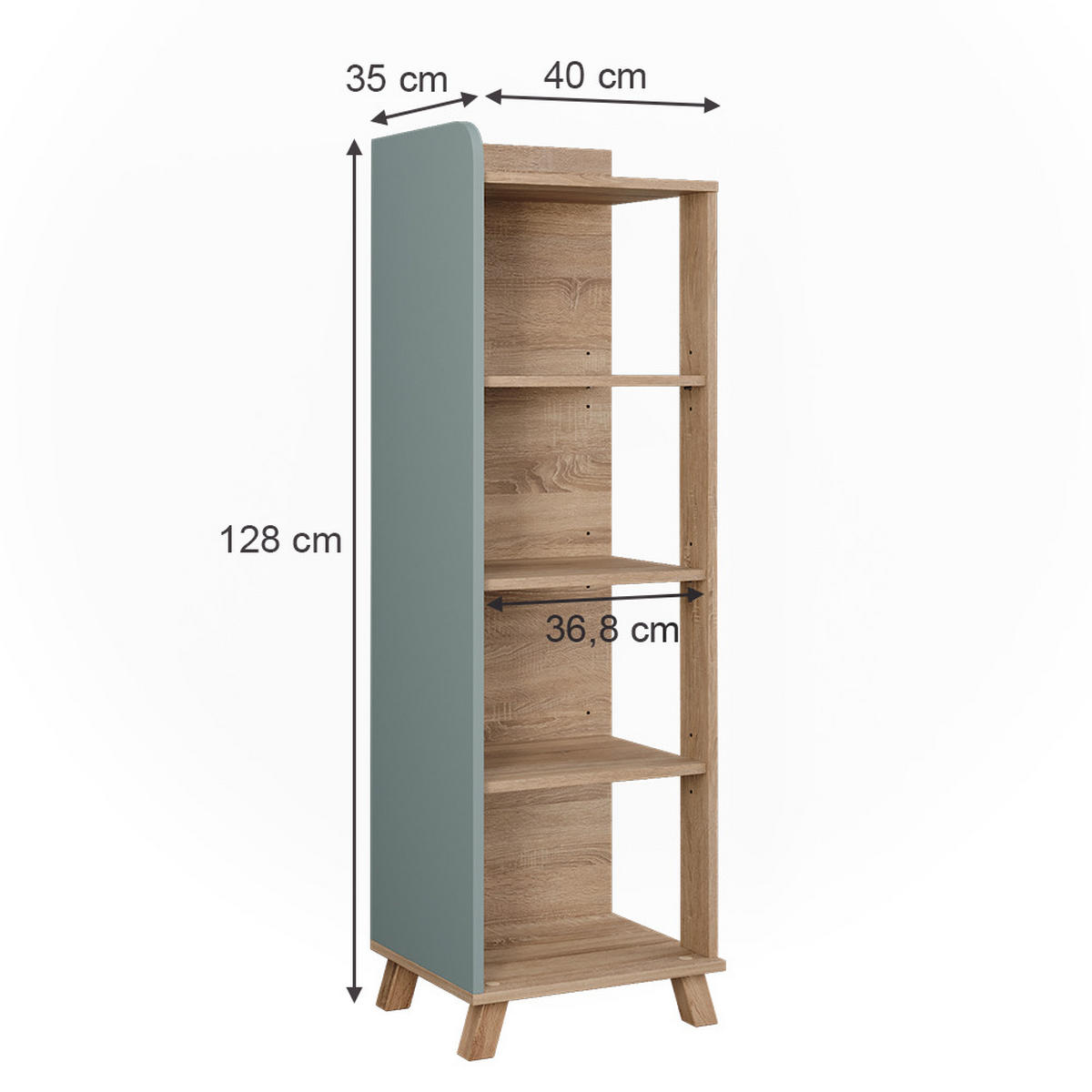 BADREGAL Karen Sonoma/Blau 40 x 128 cm mit 4 Fächern - Dunkelblau/Sonoma Eiche, Holzwerkstoff (40/128/35cm) - Vicco