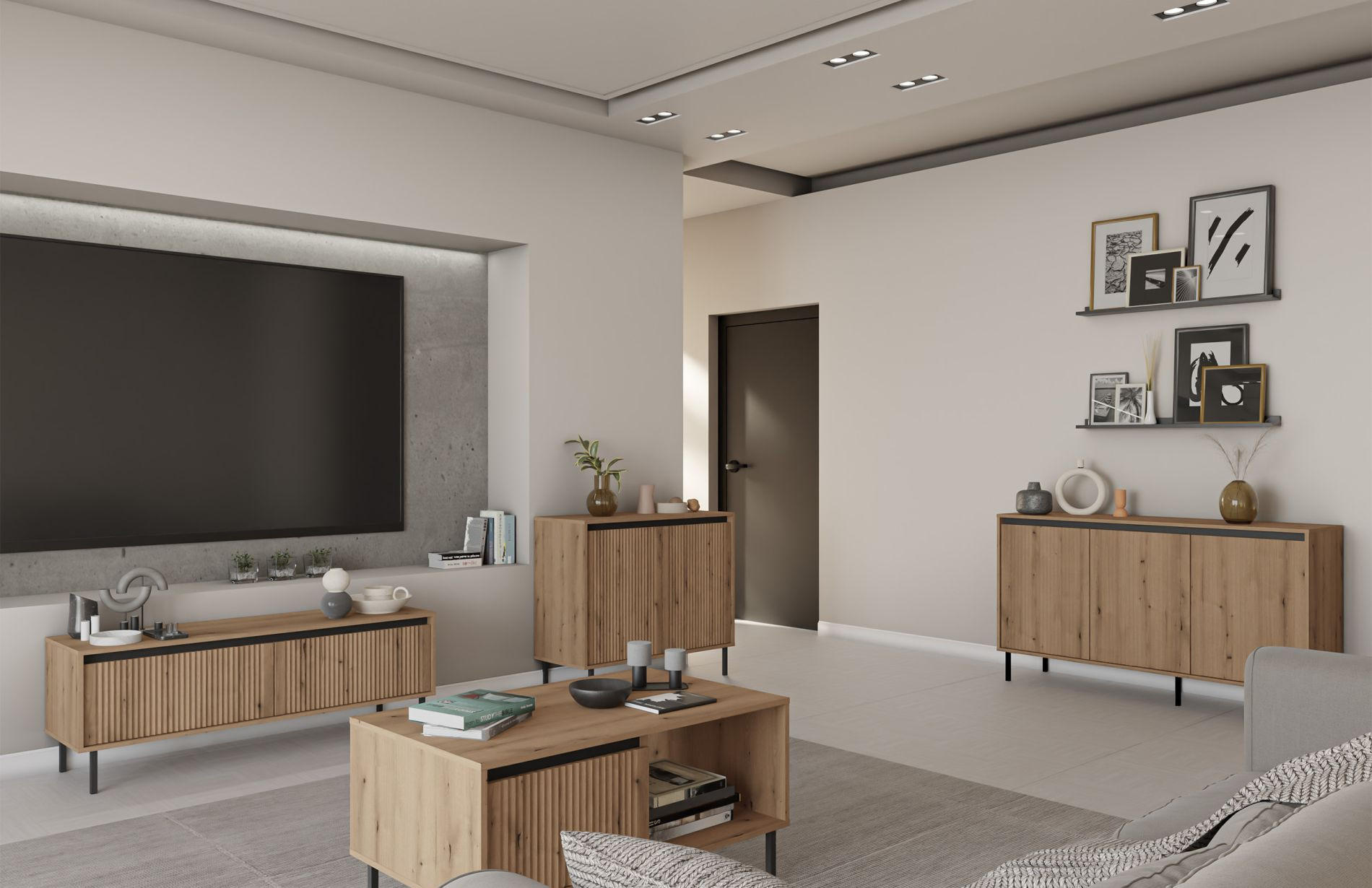 SIDEBOARD Osaka Eichenholzoptik Evoke 100 cm - Eichefarben/Schwarz, Holzwerkstoff/Metall (100.2/84.7/40cm) - Selsey