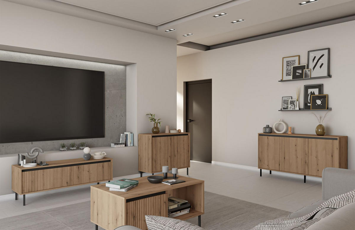 SIDEBOARD Osaka Eichenholzoptik Evoke 149 cm - Eichefarben/Schwarz, Holzwerkstoff/Metall (148.6/84.7/40cm) - Selsey