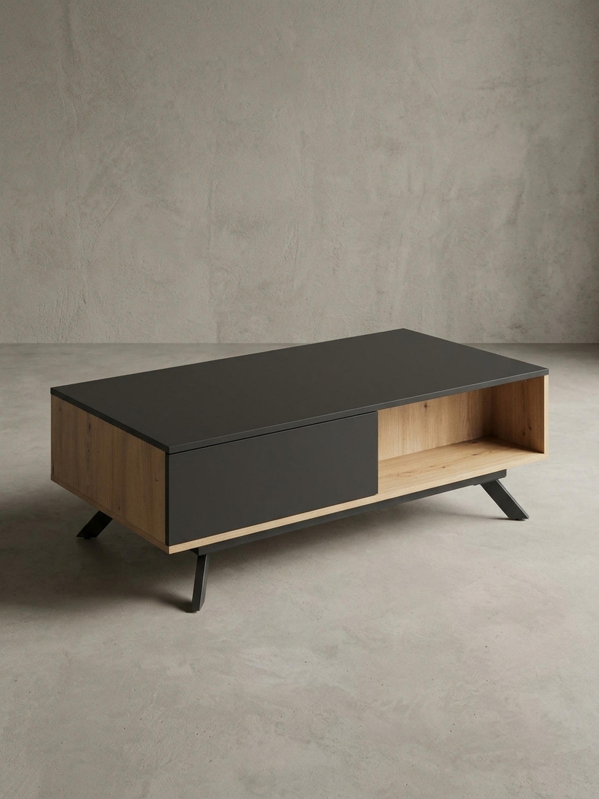 COUCHTISCH Eiche-Dekor Schwarz mit Stauraum, Wasserabweisend, 110x60x38 cm - Schwarz/Braun, Holz/Metall (60/110/38cm) - KADIMA DESIGN