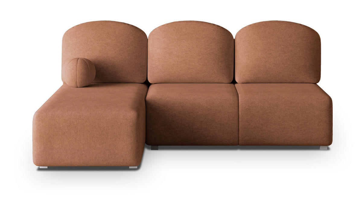 ECKSOFA TRAMA Kupferfarben Geflochtener Stoff mit Schlaffunktion - Kupferfarben, Holz (200/143cm) - MASSENO