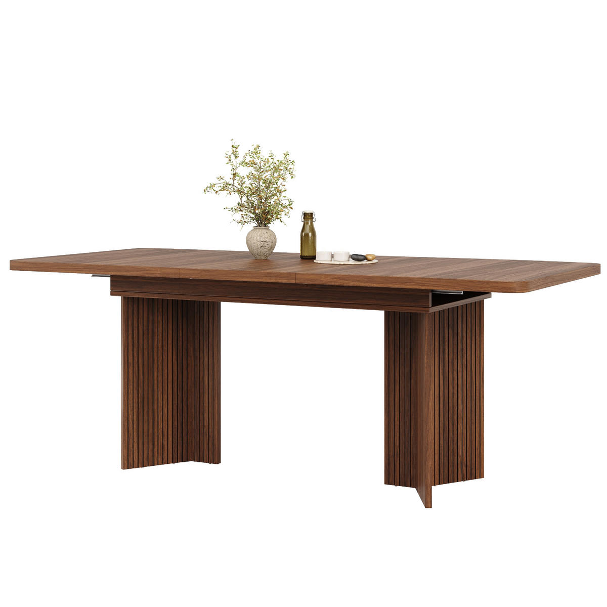 ESSTISCH 120-160/80/76.1 cm Braun mit vertikaler Riffel V-förmigen Tischbeinen - Braun, Holz/Holzwerkstoff (120/80/76.1cm) - Oxeza
